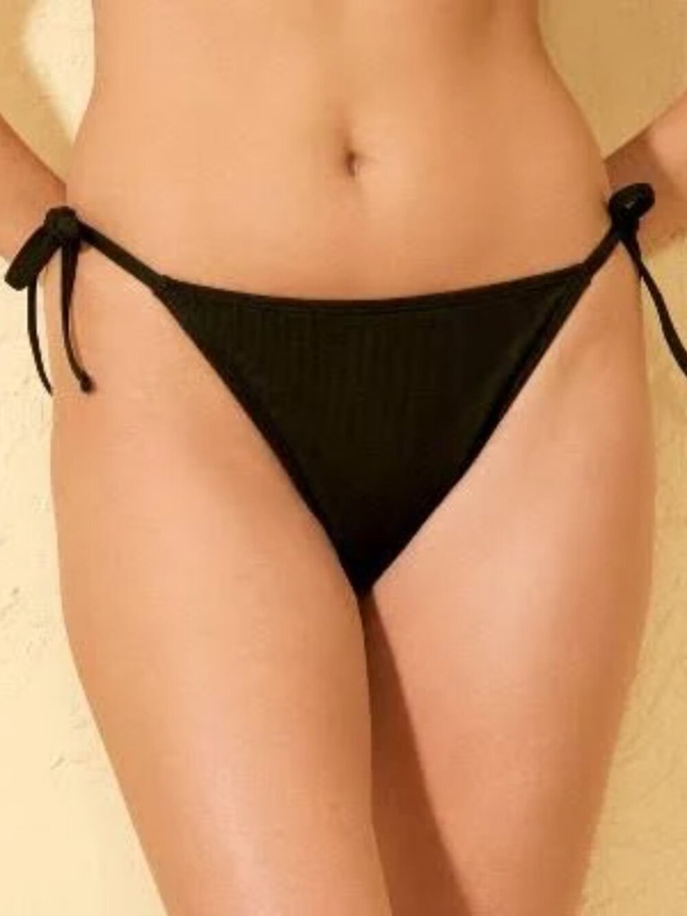 NWT Shade & Shore Black Ribbed Side Tie Bikini Bottom Size Small (4-6)